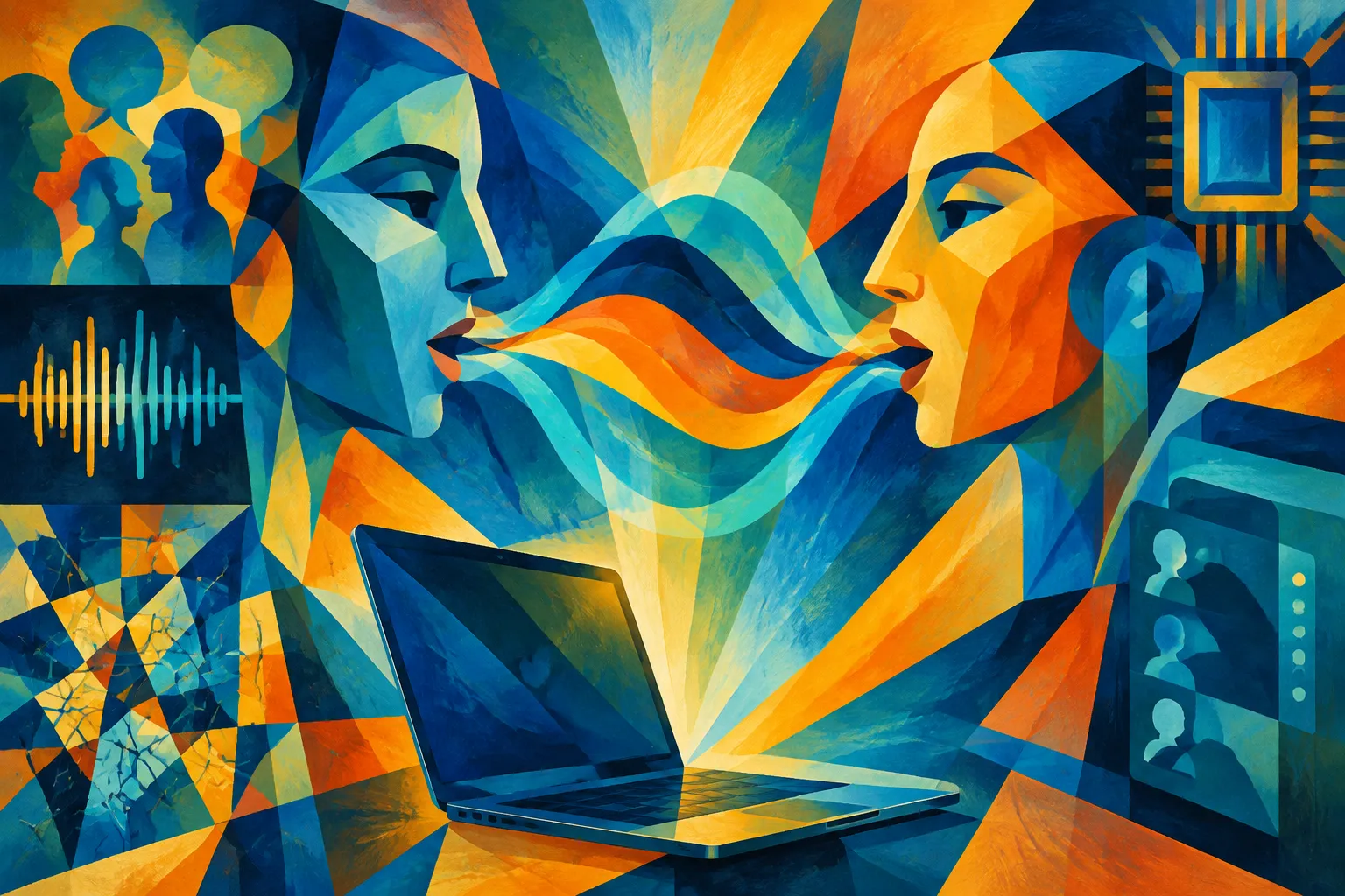AI-generated conceptual illustration for “Block announces Dessa, a full‑duplex speech‑to‑speech model trained only on conversation”.