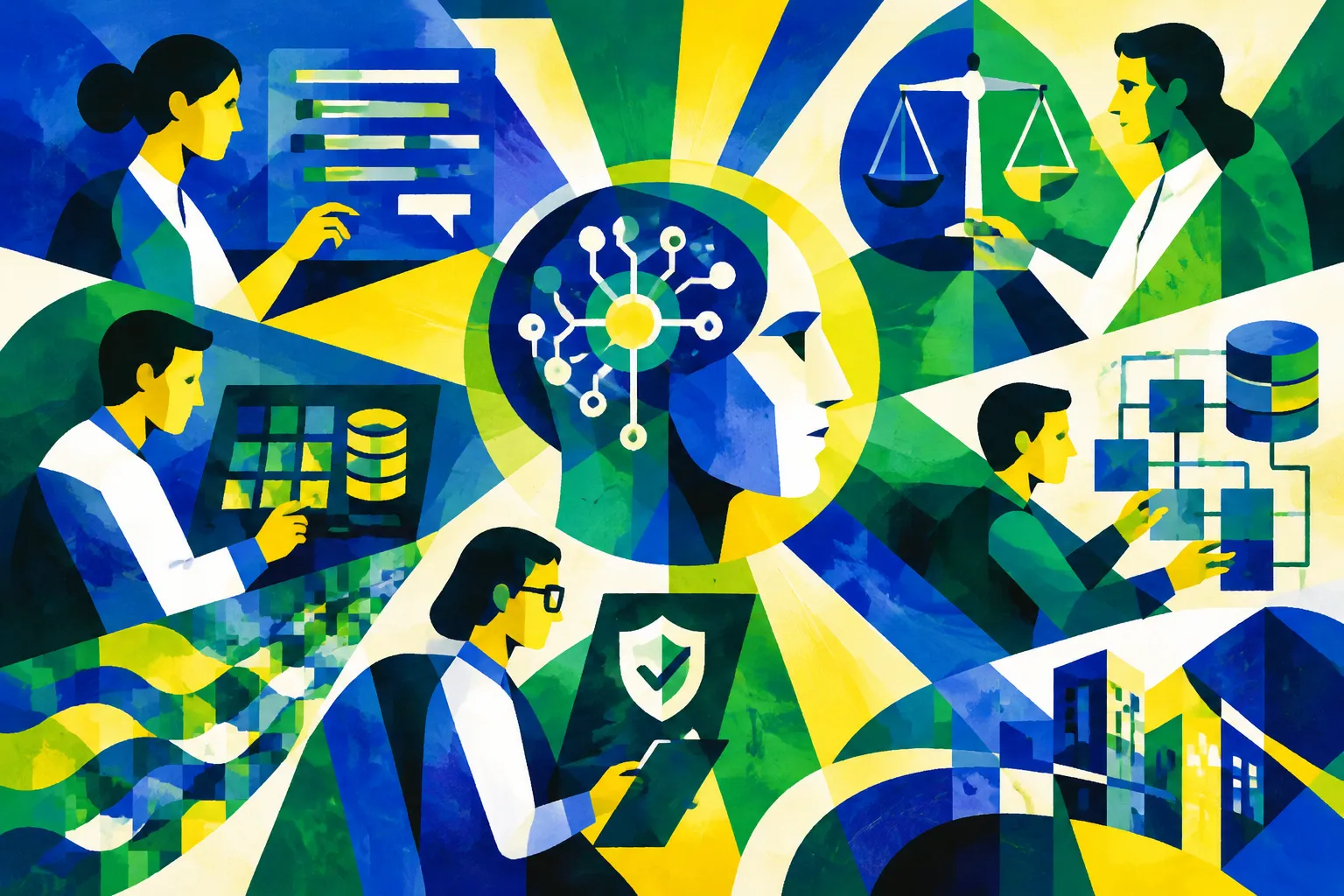 Ilustración conceptual generada con IA para «Softtek afirma que la IA transformará los empleos para la fuerza laboral corporativa de 2026–2027».