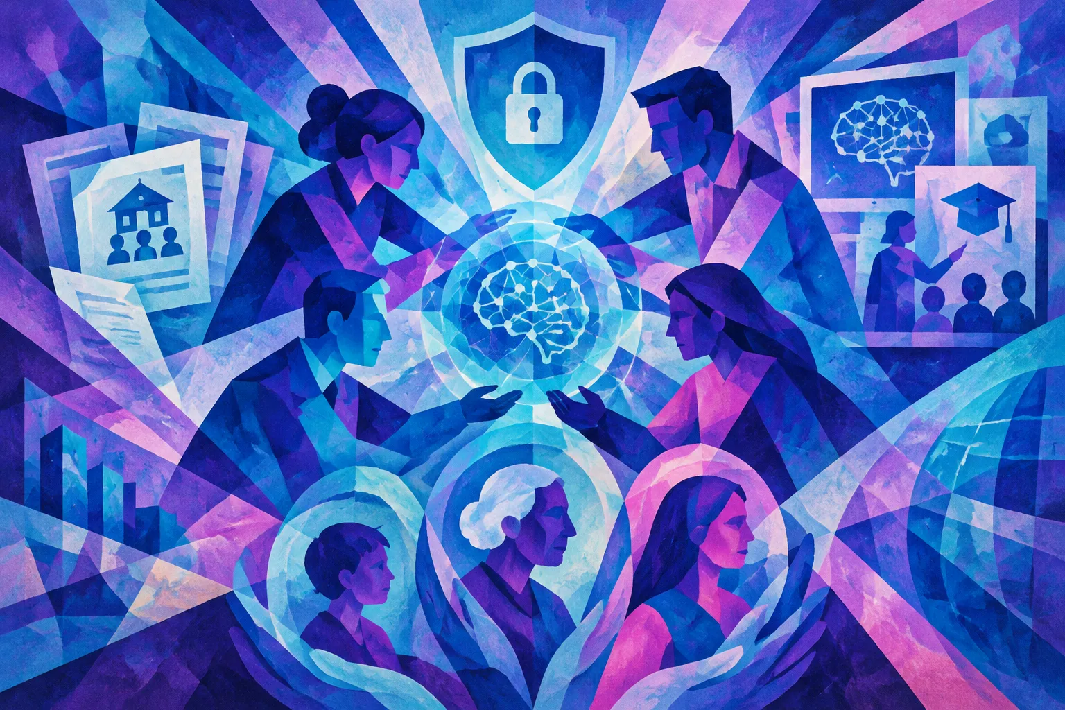 Ilustración conceptual generada con IA para «Las autoridades de protección de datos acuerdan cooperación conjunta para abordar riesgos digitales e IA».