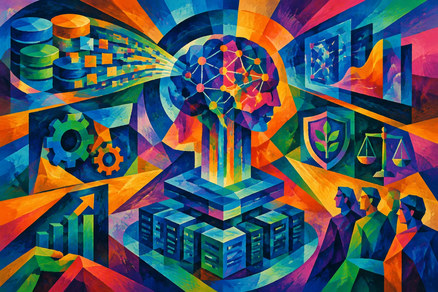 Ilustración conceptual generada con IA para «El principal de Vanguard sienta las bases de la IA escalable en evento de MIT Technology Review».
