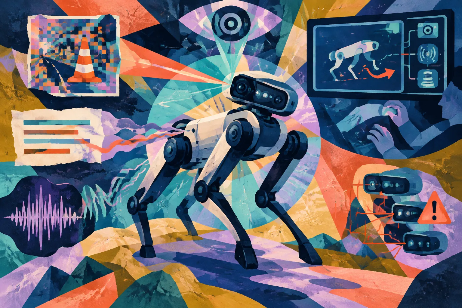 Ilustración conceptual generada con IA para «Análisis de VicOne: entradas manipuladas pueden evadir la seguridad de los robots y cambiar su comportamiento».