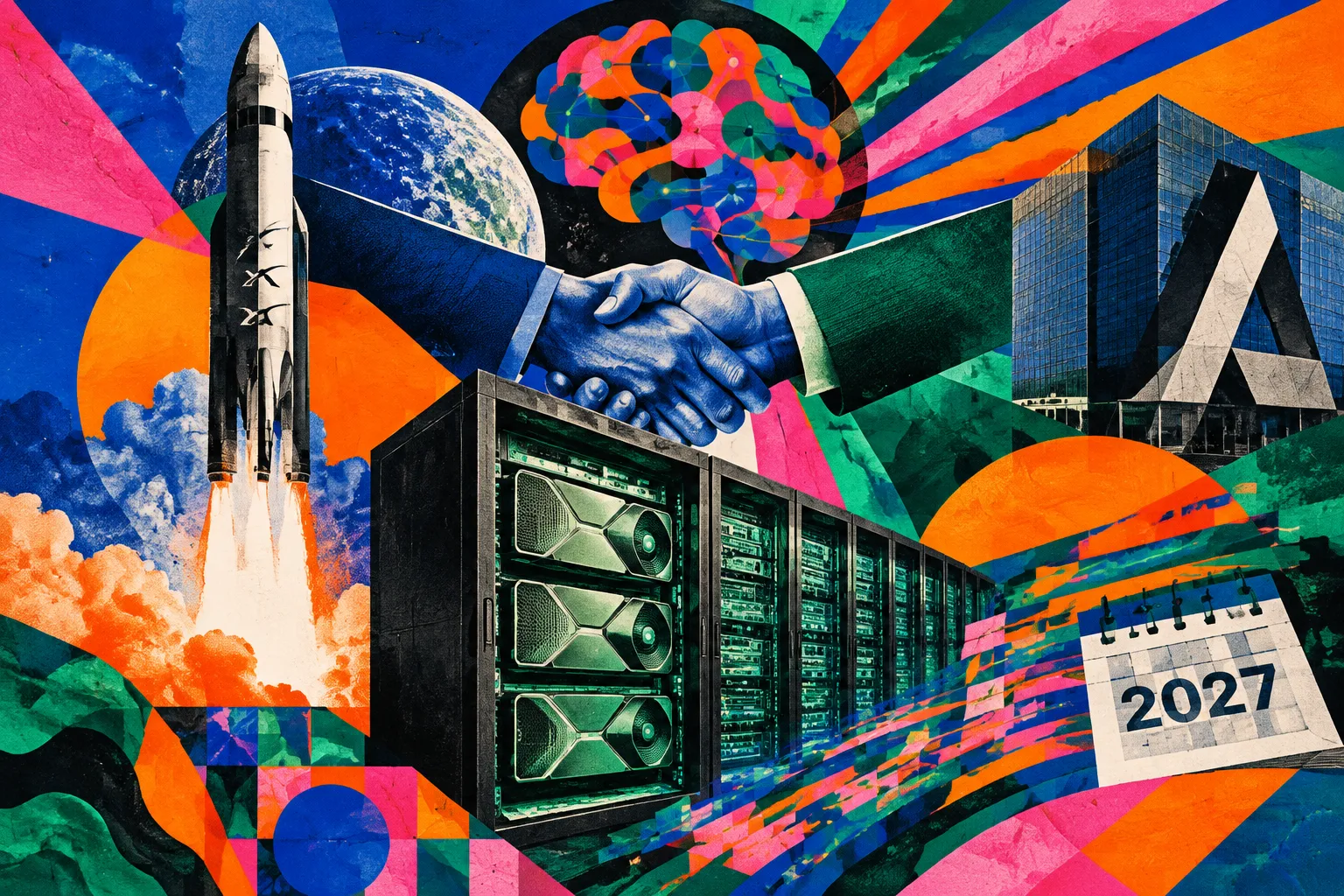 AI-generated conceptual illustration for “SpaceX reaches agreement to lease AI GPUs from Apollo”.