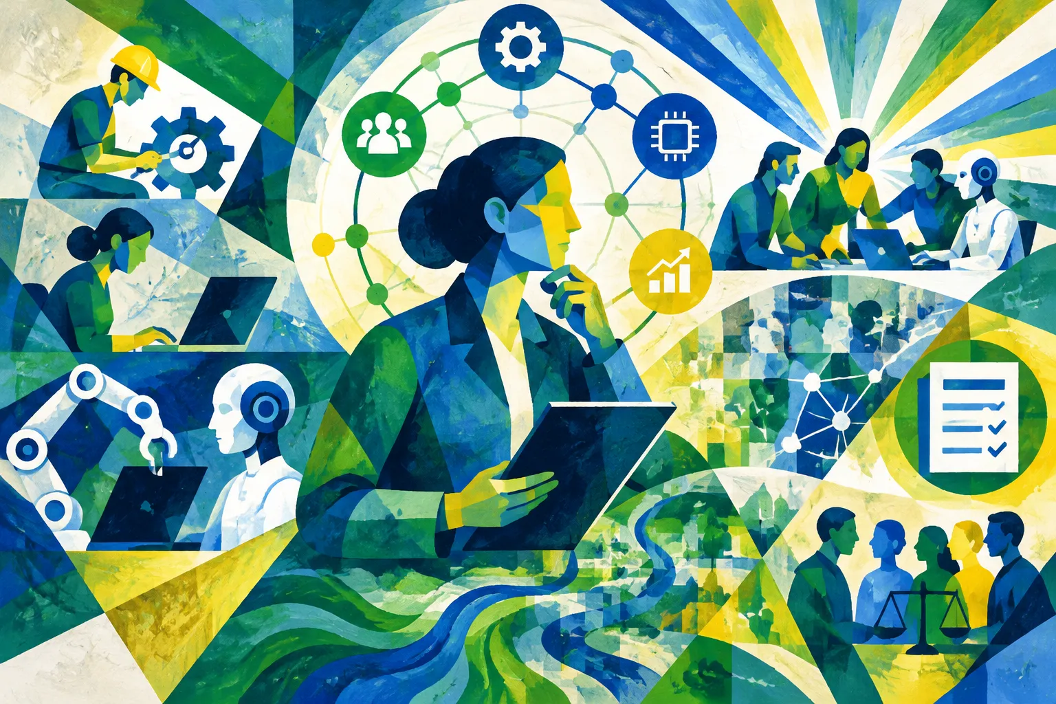 Ilustración conceptual generada con IA para «El pensamiento sistémico se vuelve esencial a medida que la IA cambia los roles de la ingeniería».