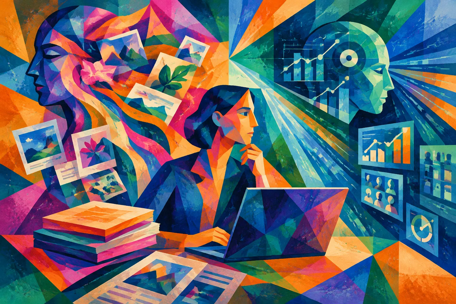AI-generated conceptual illustration for “Publishers prefer generative AI to predictive AI, Digiday survey finds”.