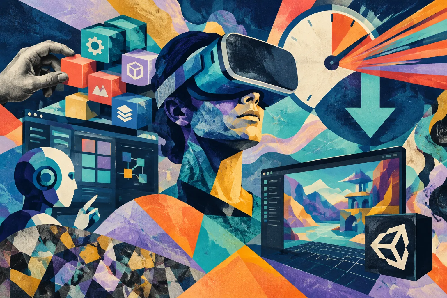 Ilustración conceptual generada con IA para «AutoVRse afirma que la creación de contenido en VR puede reducir el tiempo de desarrollo personalizado hasta en un 93%».