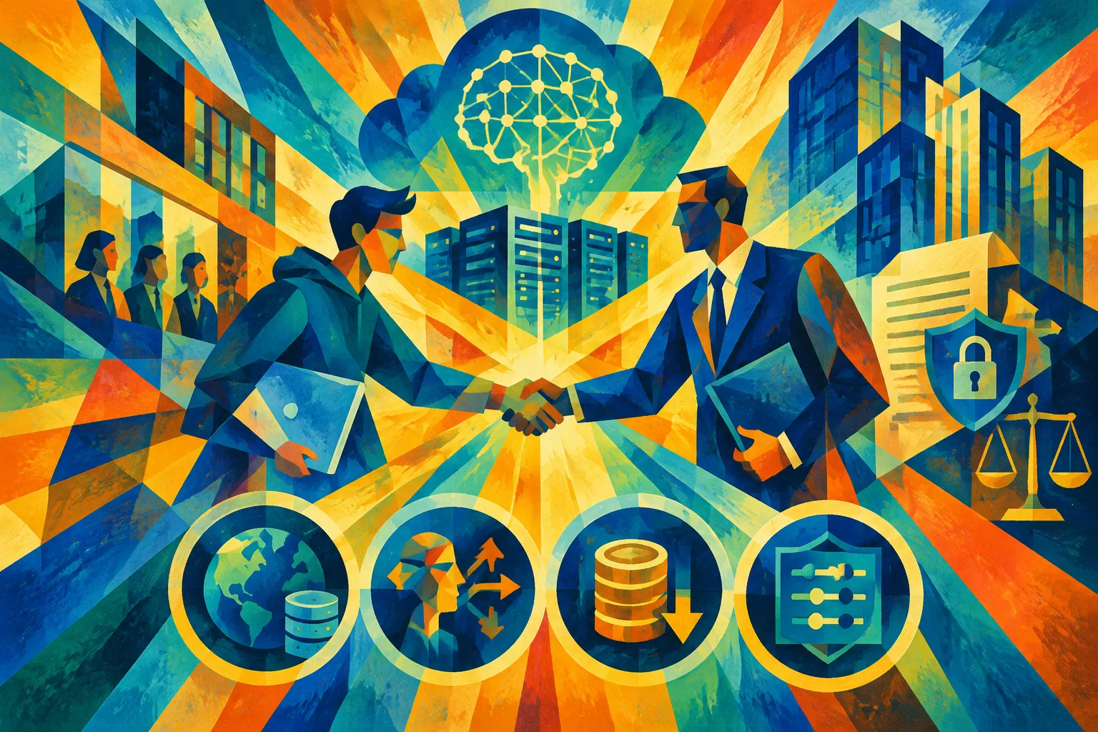 Ilustración conceptual generada con IA para «El cofundador de Databricks detalla el manual de ventas empresariales para startups de IA».