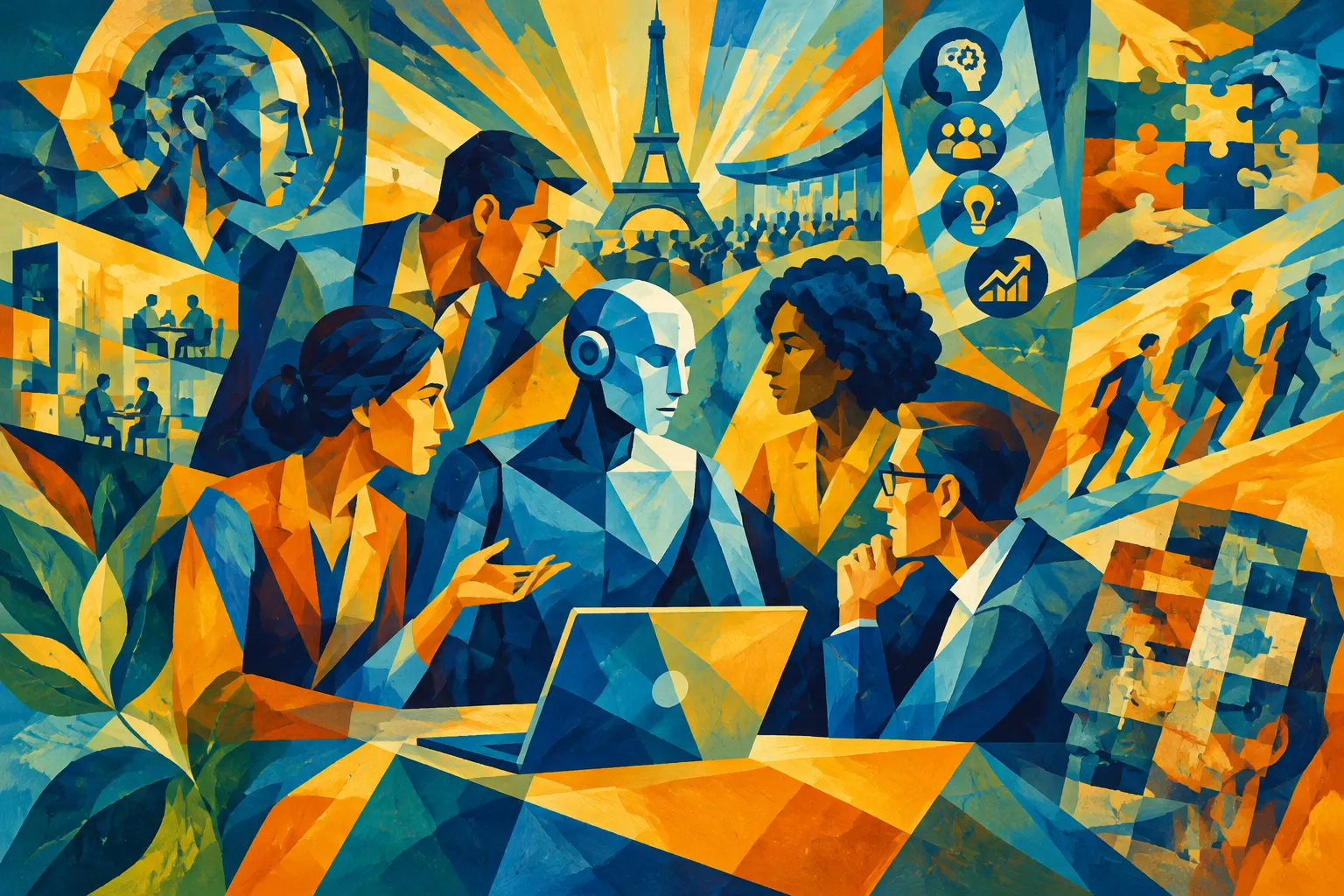 AI-generated conceptual illustration for “UNLEASH Paris framed AI around people; context, skills and redesign will determine who benefits”.