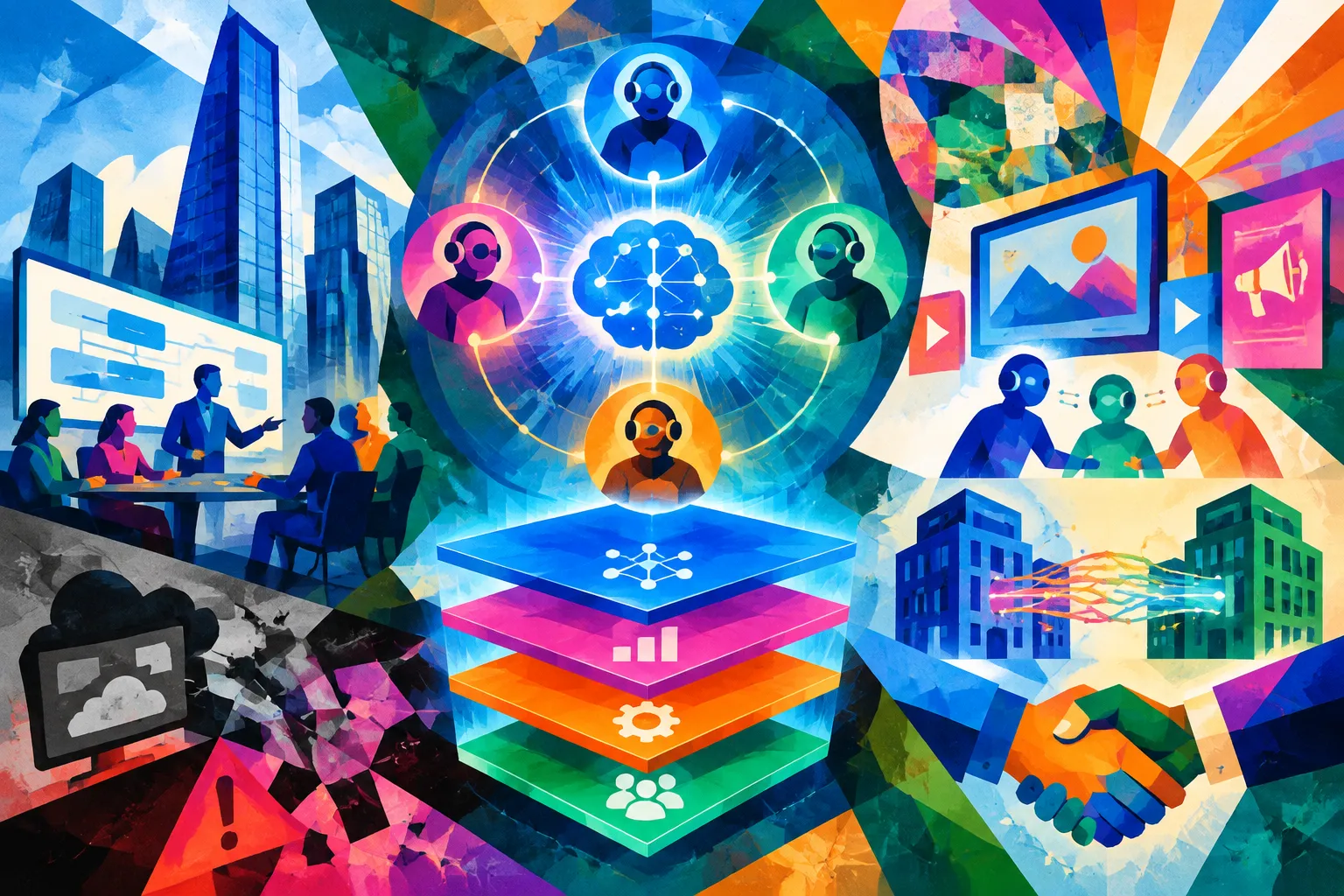 Ilustración conceptual generada con IA para «Salesforce presenta la IA como una ‘‘revolución en la coordinación’’ y demuestra pilotos agentivos de ventas de publicidad».