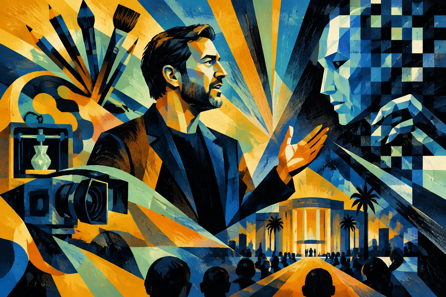 AI-generated conceptual illustration for “LAIKA director Travis Knight criticizes generative AI at Wildwood premiere in Los Angeles”.