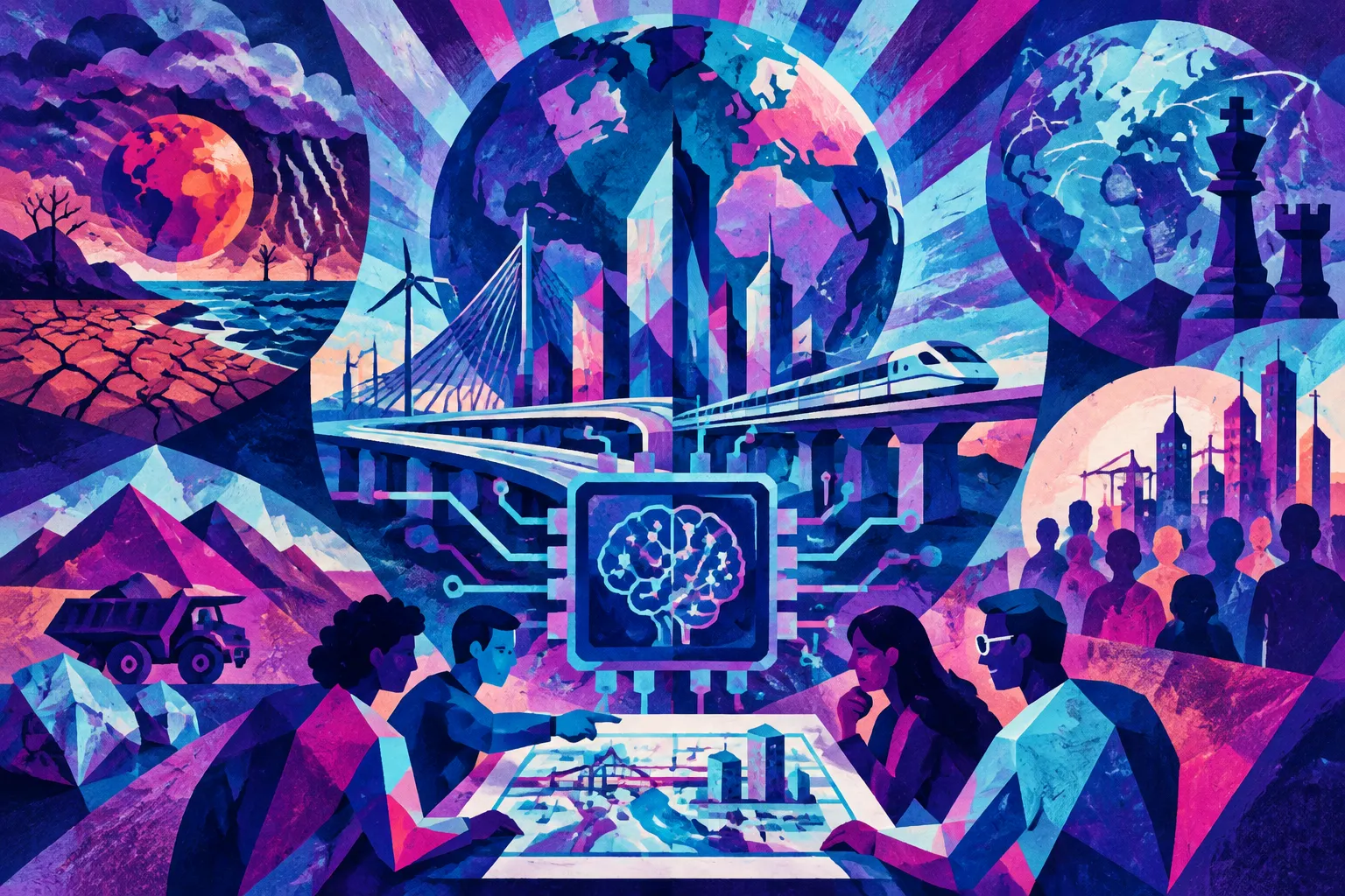 AI-generated conceptual illustration for “AI and digital tech reshape infrastructure design amid resource pressures”.