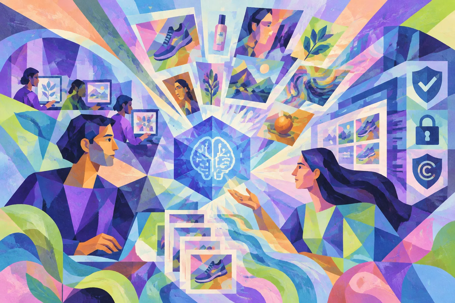 Ilustración conceptual generada con IA para «OpenArt afirma que la IA multiplica la producción creativa, no reemplaza a los creadores».