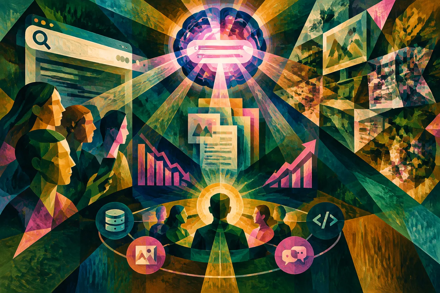 AI-generated conceptual illustration for “GEO demands cross‑functional accountability as AI systems change how brands are discovered”.