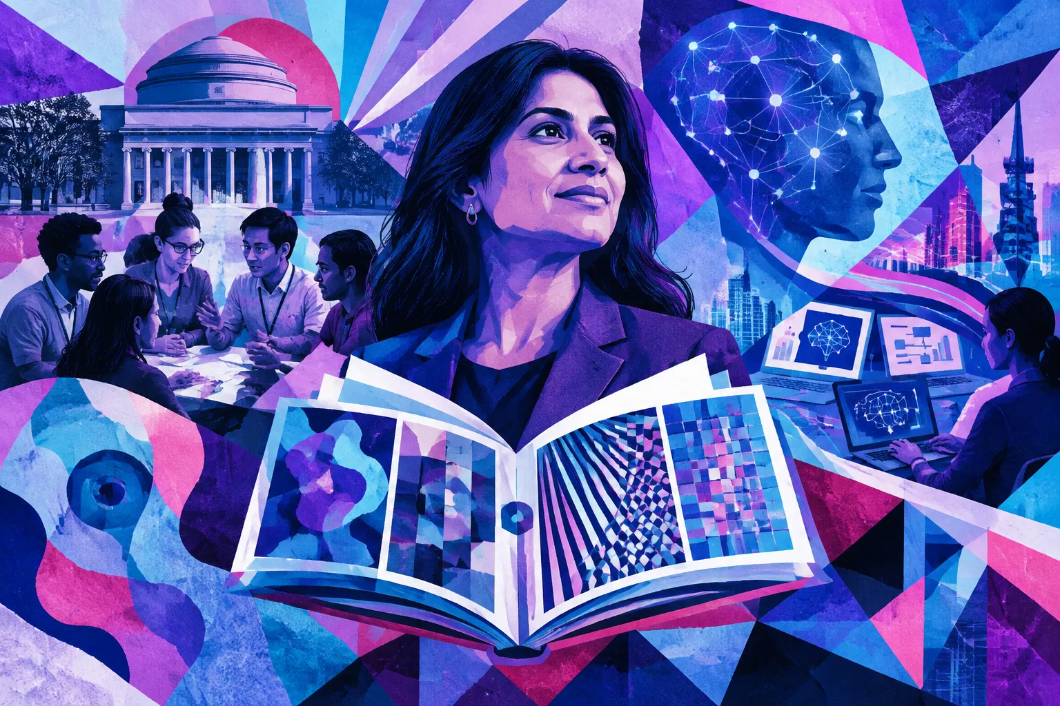 Ilustración conceptual generada con IA para «La ejecutiva de Verizon Prabha Jha coautora de The AI Anthology tras MIT xPRO».