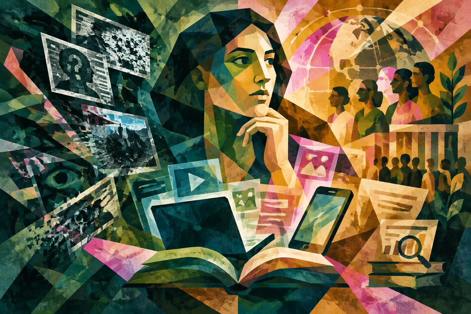 Ilustración conceptual generada con IA para «Artículo: La alfabetización mediática como un campo estratégico en medio de la transformación digital».